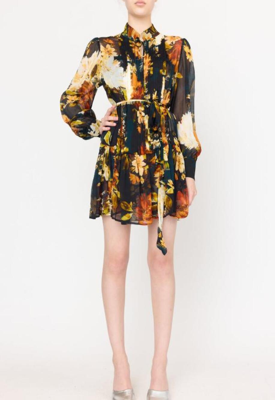 Christy Lynn  Micah Long Sleeve Floral Mini Dress in Amber Glow XS